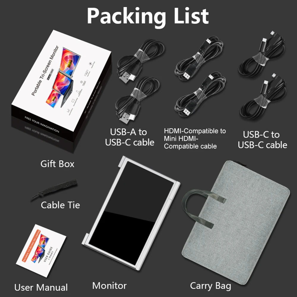 Laptop Expansion Screen Portable Tri-screen Monitor for 2 Displays