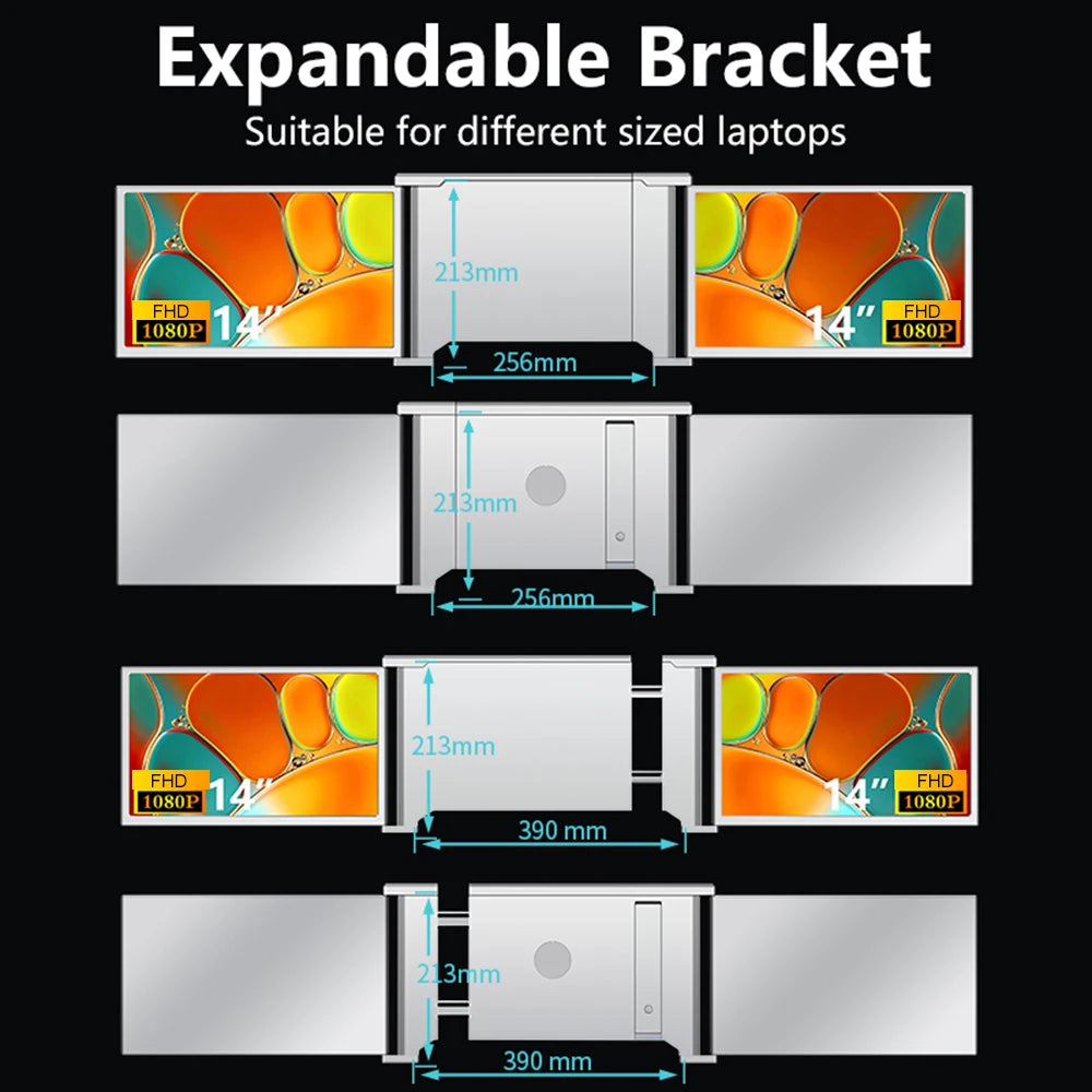 Laptop Expansion Screen Portable Tri-screen Monitor for 2 Displays