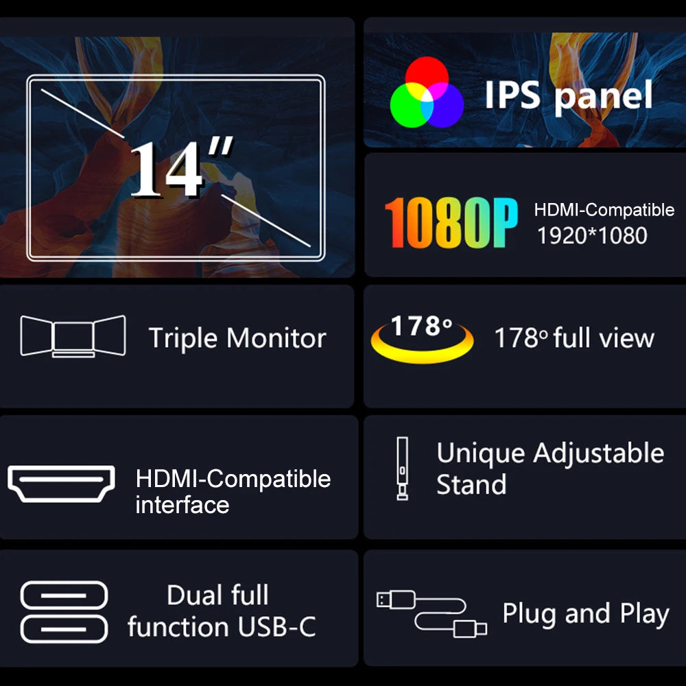 Laptop Expansion Screen Portable Tri-screen Monitor for 2 Displays